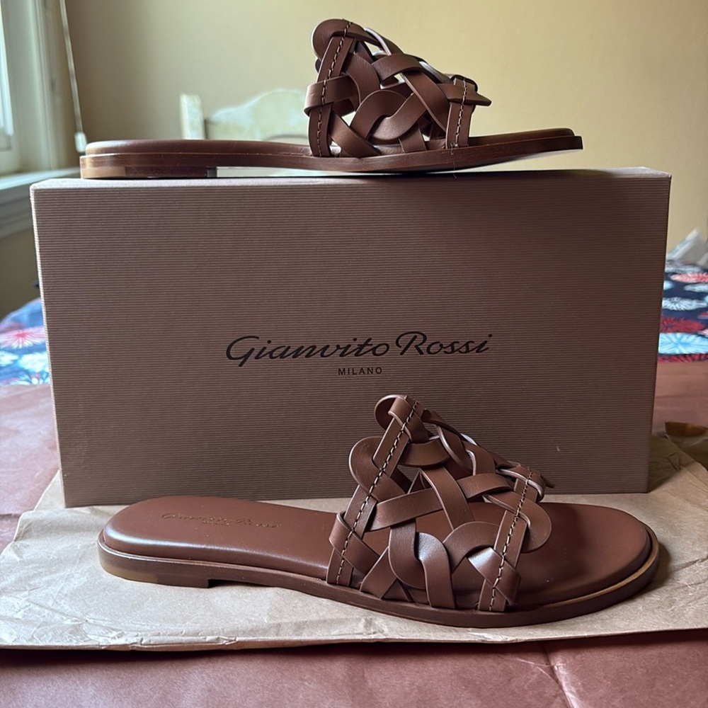 🤎🌟🤎 Gianvito Rossi Brown Sandals with Intricate Cut-Out Design 🤎🌟🤎 - Picture 7 of 16